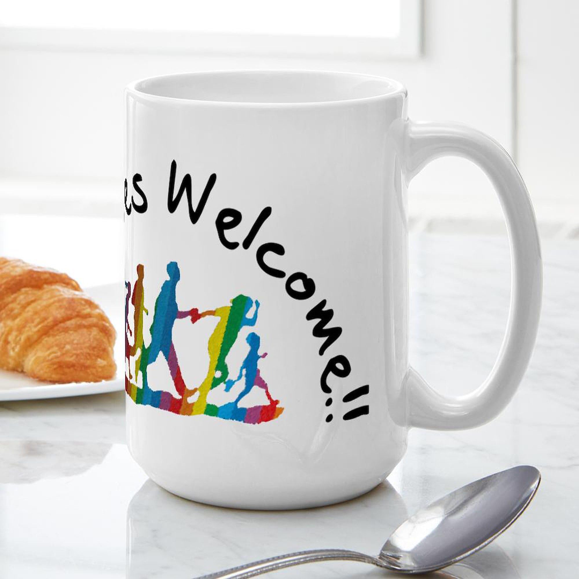 Refugees Welcome 15 oz (444 ml) Ceramic Coffee Mug - Inspirational Travel Mug for Office, Home & Gifts - Perfect for Tea, Hot Chocolate & Coffee Lovers
