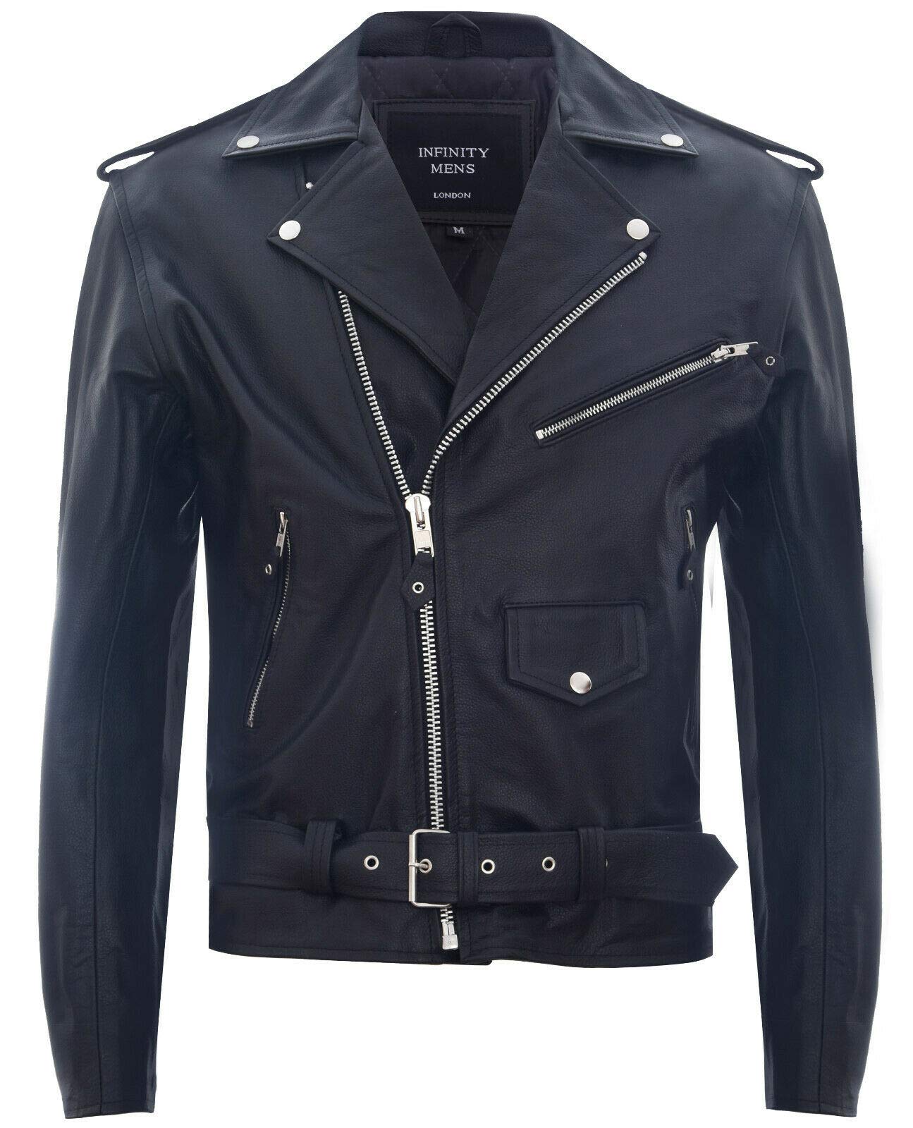 Men's Genuine Leather Brando Biker Jacket - Vintage Motorcycle Jacket for Men - Rock Style Retro Hide Biker Coat (Perfect for Motorcycle Riding, Casual Outfits & Rock Concerts)