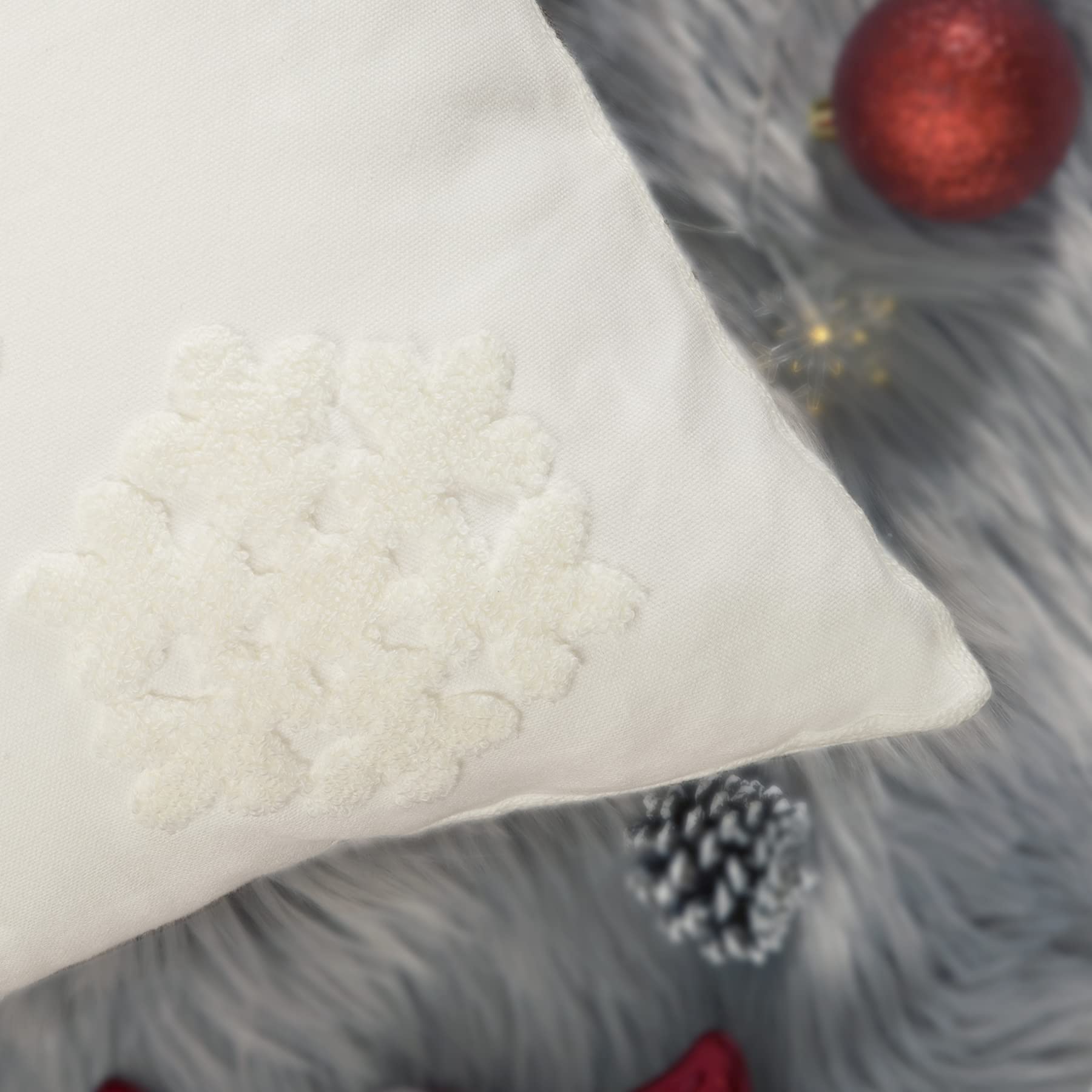 Christmas Pillow Covers Set of 2 - 18x18 Inch Embroidery Snowflake Throw Pillow Covers, Decorative Cotton Linen Cushion Cases for Sofa, Bed & Home Decor (White) - Perfect for Holiday Decorations, Winter Home Styling and Cozy Seasonal Ambiance