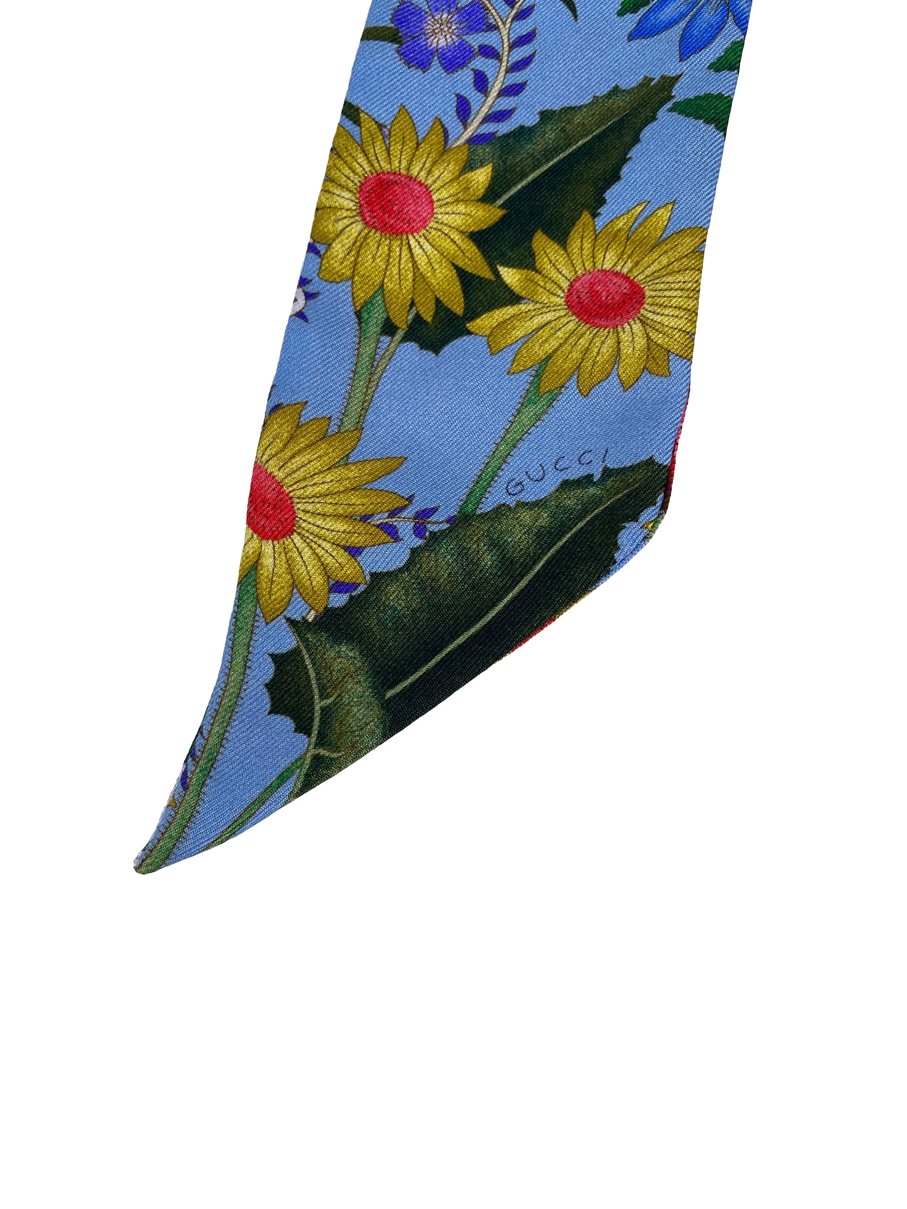 Gucci Blue Floral Silk Twilly Scarf - Luxury Fashion Accessory for Women, Elegant Neck Wrap & Handbag Decor