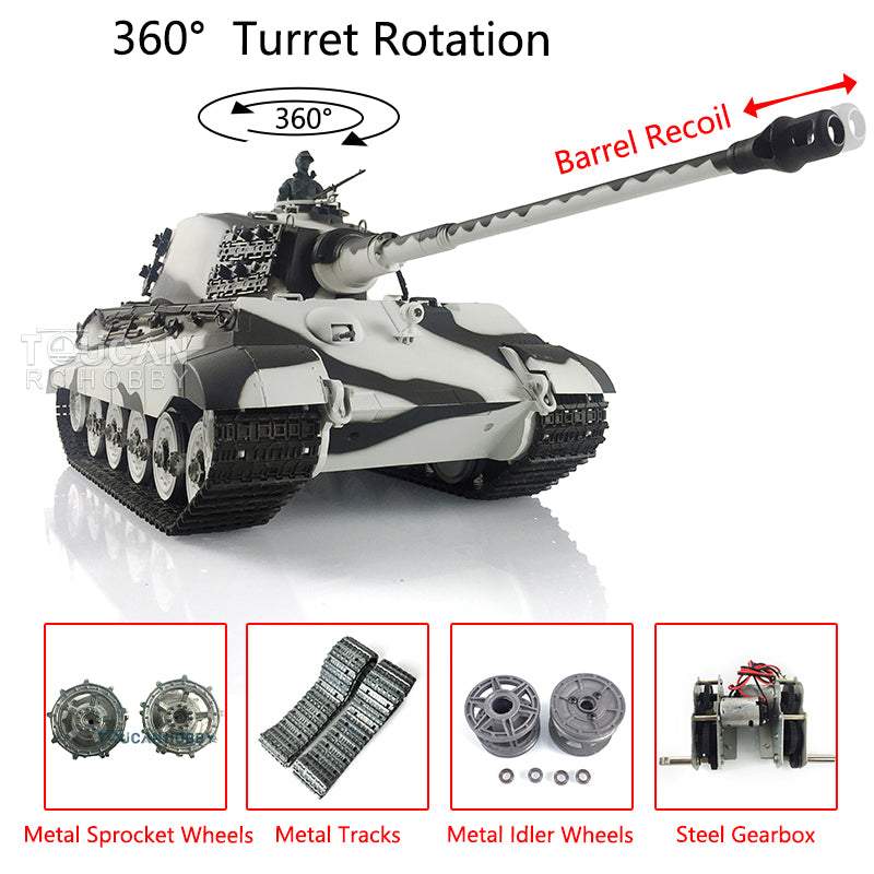 1/16 Henglong Upgraded King Tiger RC Tank 3888A - 360° Rotating Turret, Barrel Recoil, Metal Tracks & Wheels, Smoke Effect | Remote Control Military Tank for Adults & Collectors | Battle Simulation & Outdoor Play