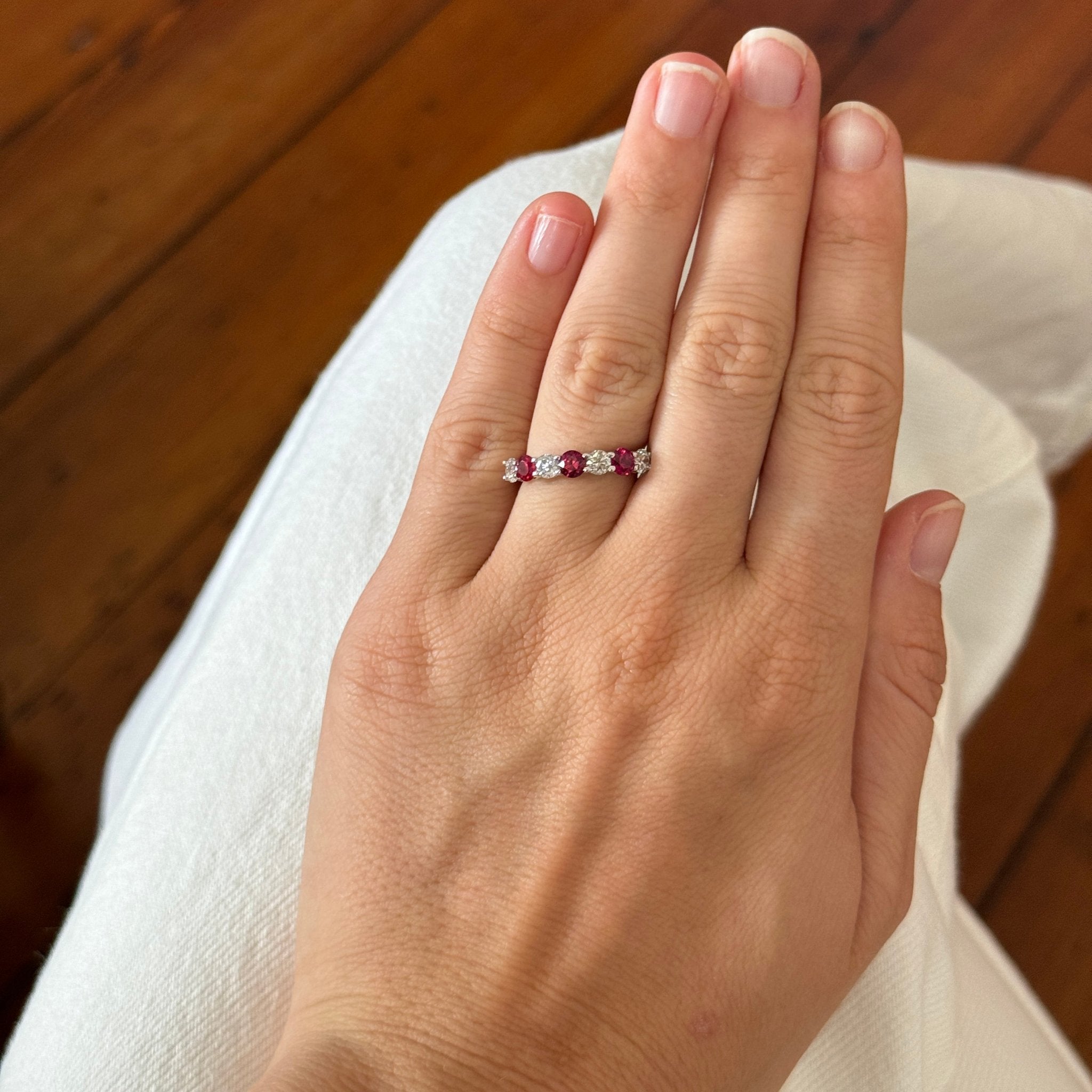 14K White Gold Ruby and Diamond 7 Stone Ring for Women - Elegant Wedding, Engagement, or Anniversary Jewelry Gift