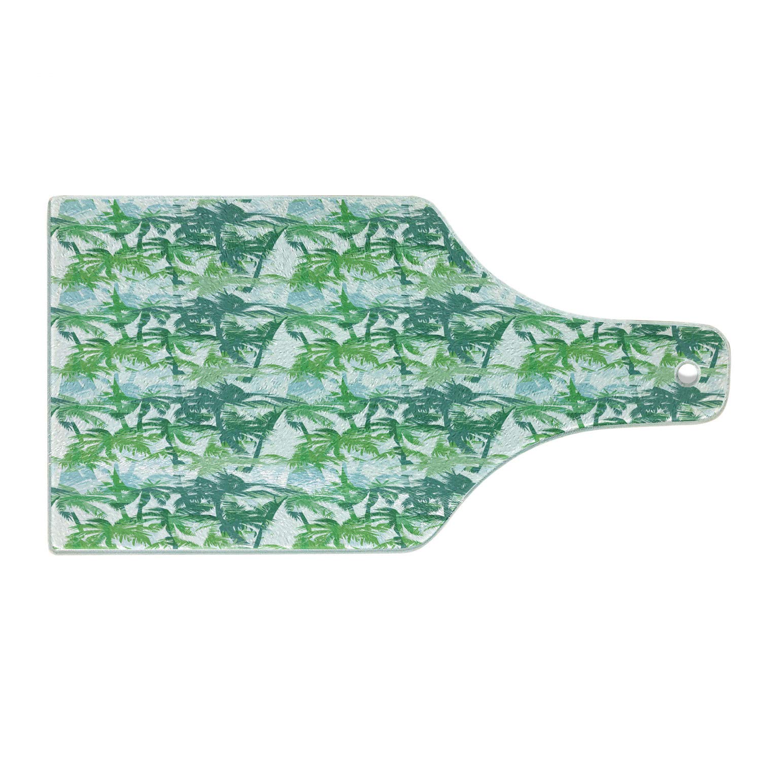 Ambesonne Palm Leaf Tempered Glass Cutting Board - Exotic Coconut Tree Silhouette Design in Green Jungle Colors - Durable Serving Board for Kitchen & Entertaining - Perfect for Cheese Platters, Charcuterie & Wine Bottle Display