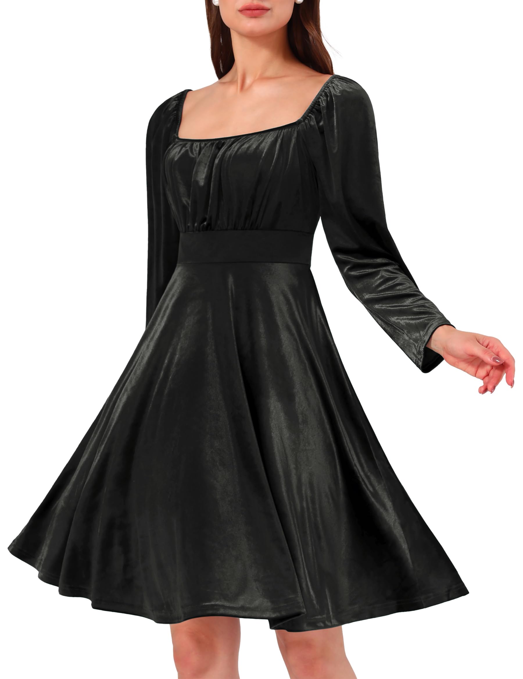 Wedtrend Women's Velvet Party Dress - Square Neck Mini Cocktail Dress with Long Sleeves | Perfect for Holiday Parties, Date Nights & Special Occasions
