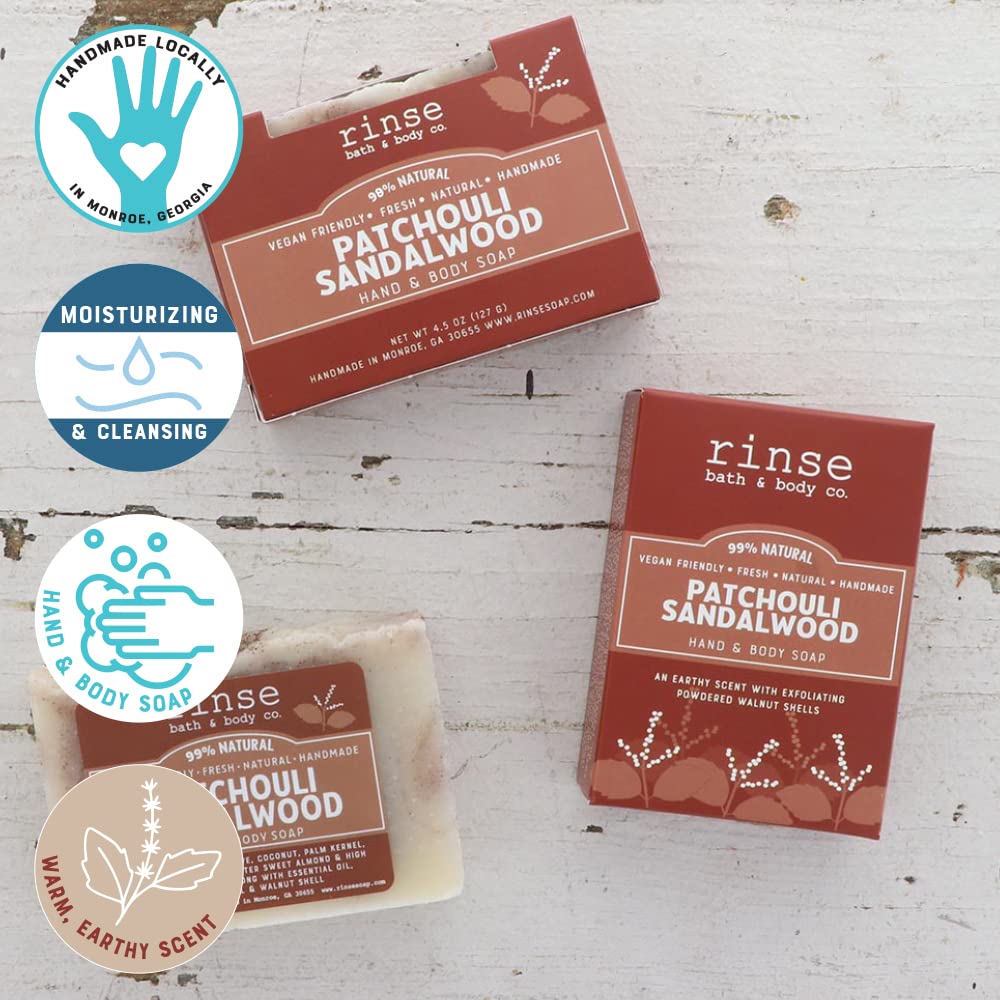 Organic Handmade Castile Soap with Patchouli & Sandalwood Essential Oils | Moisturizing Vegan Bar Soap with Shea Butter, Cocoa Butter & Sweet Almond Oil | Natural Skin Cleansing & Hydration | Perfect for Shower, Bath & Gift | 4.25 oz
