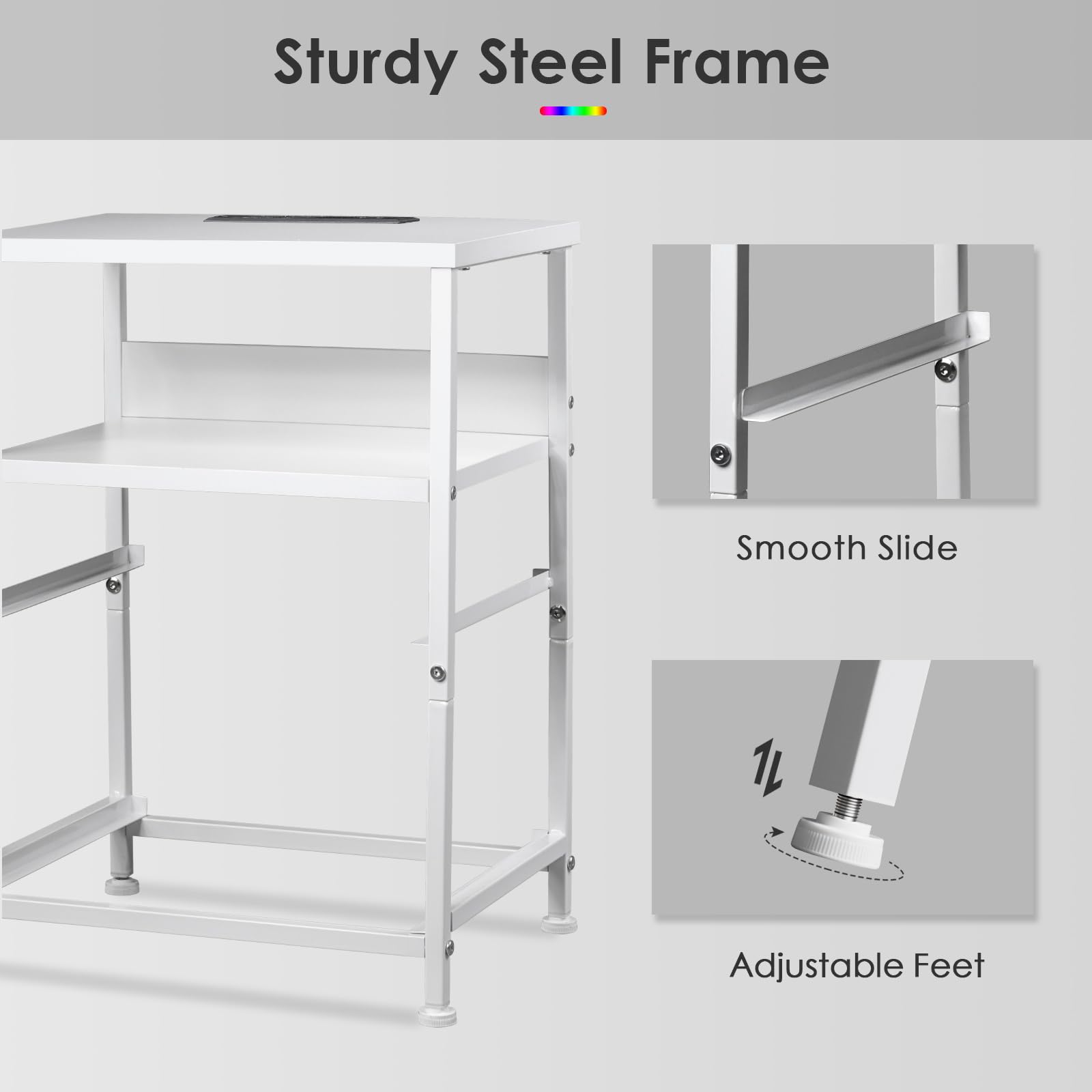 White Nightstand with Charging Station & LED Lights - 2 Fabric Drawers Bedside Table with Open Shelf, Outlets & USB Ports - Modern End Table for Bedroom, Living Room, Office - Perfect for Phone Charging, Reading & Storage