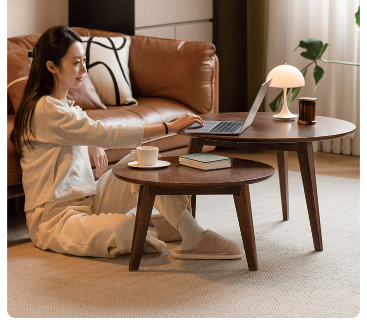 Solid Walnut Round Coffee Table - Natural Wood Dining Table for Living Room, Office, or Lounge - Stylish and Durable Home Decor