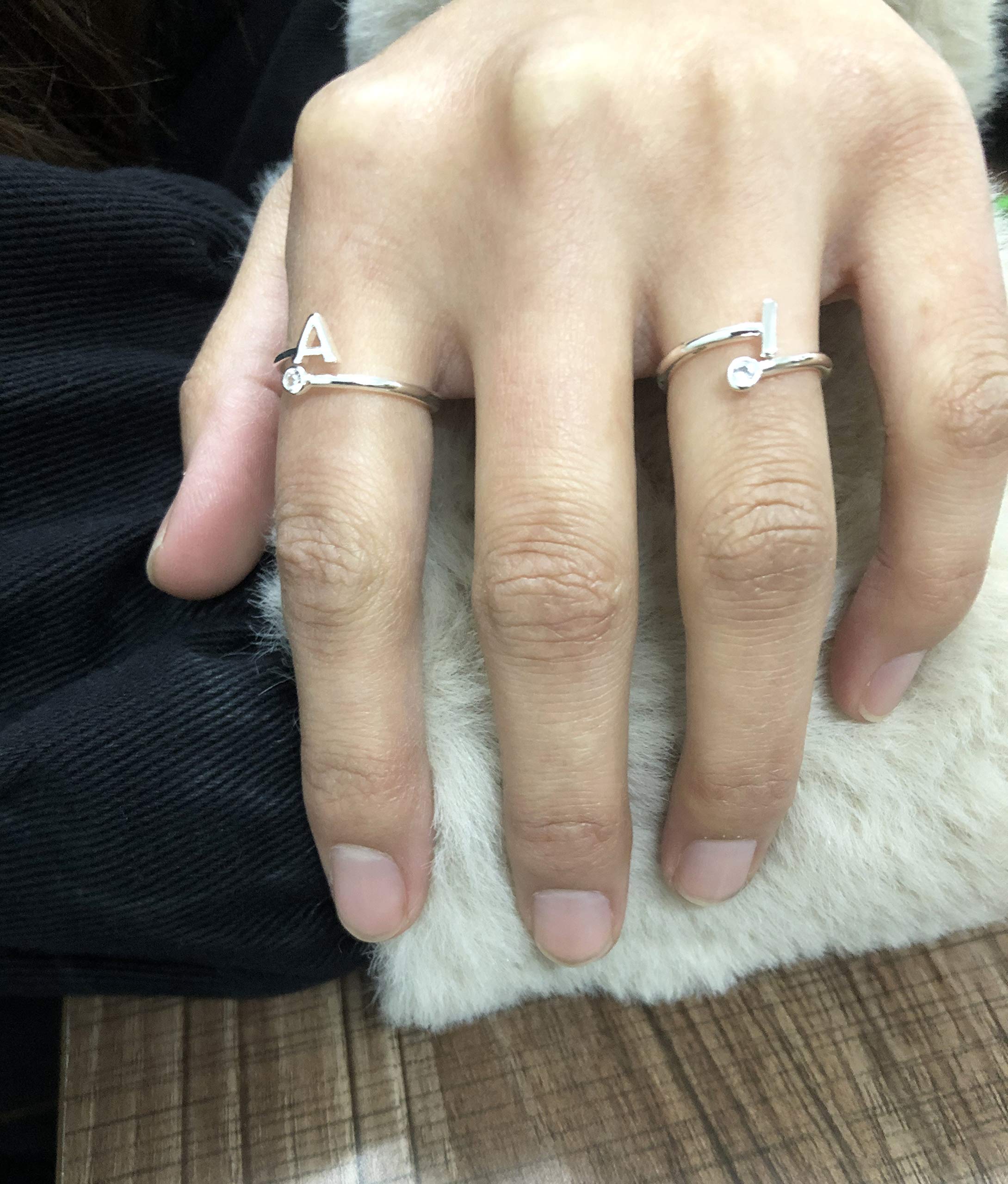 Personalized Silver Initial Letter Ring Stackable Rings for Women - A-Z Alphabet Knuckle Rings with Crystal Accents, Adjustable Finger Jewelry for Everyday Wear, Gifts & Layering