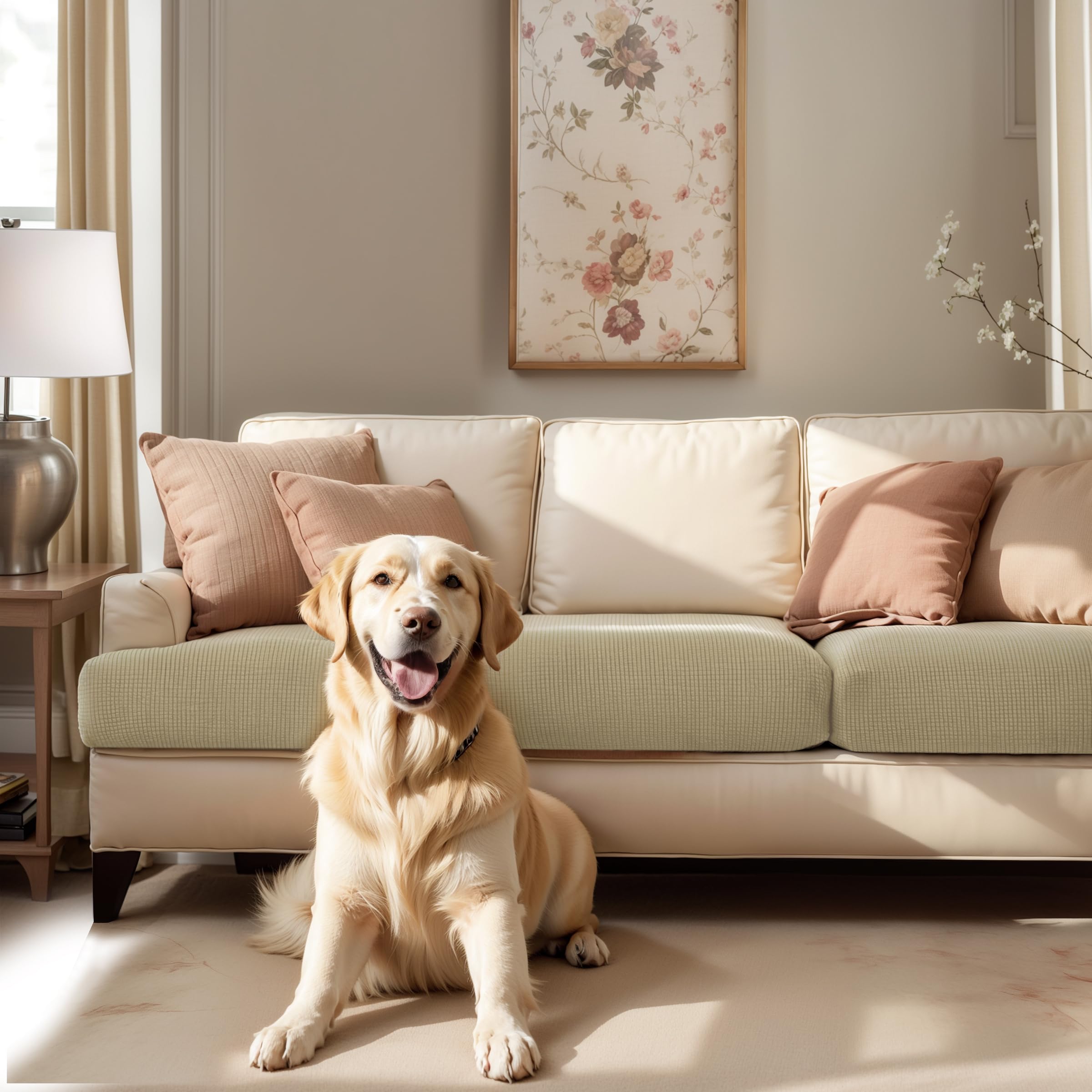 SUBRTEX Stretch Couch Cushion Covers - 2 Pack Elastic Spandex Slipcovers for Sofa, Loveseat, Chair & RV Seats - Sand Color Furniture Protector | Perfect for Home, Office & Travel Use