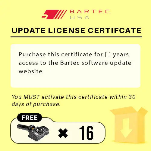 Bartec TPMS Tool Software Update License with FREE Sensors | Professional Tire Pressure Monitoring System for Auto Shops & Mechanics