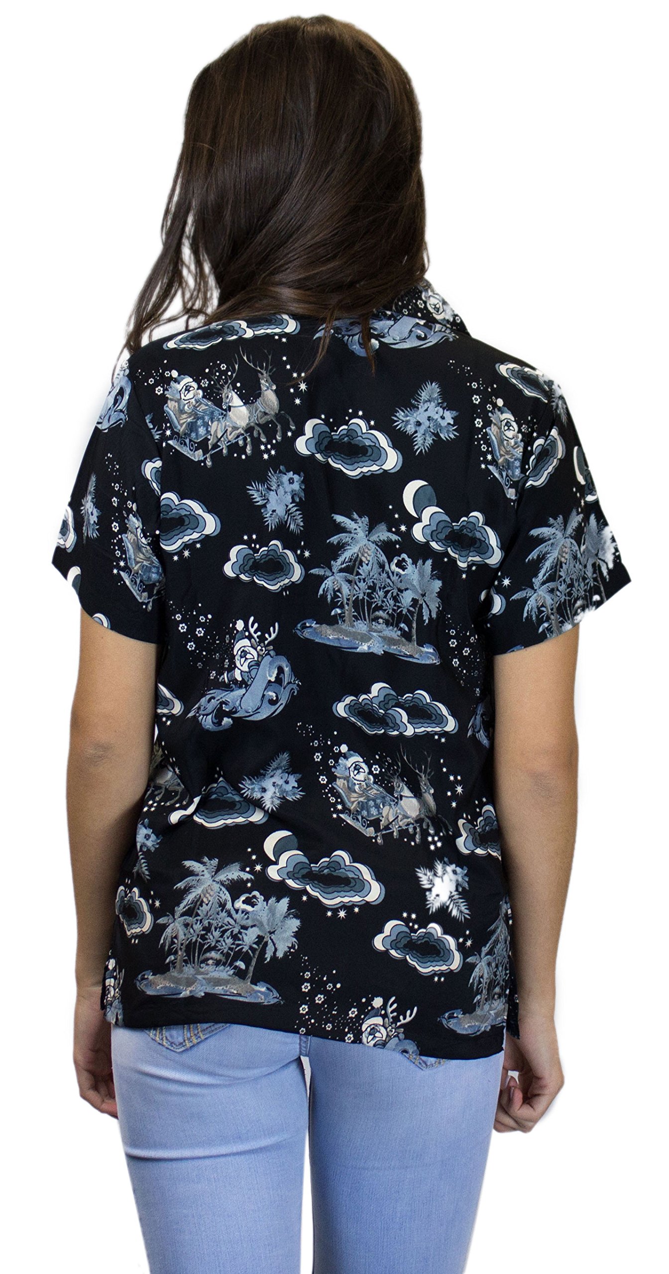 KING KAMEHA Hawaiian Shirt - Funky Tropical Print Aloha Shirt for Men & Women - Christmas Island Design in Monogrey - Size L - Perfect for Beach Parties, Luaus & Summer Vacations