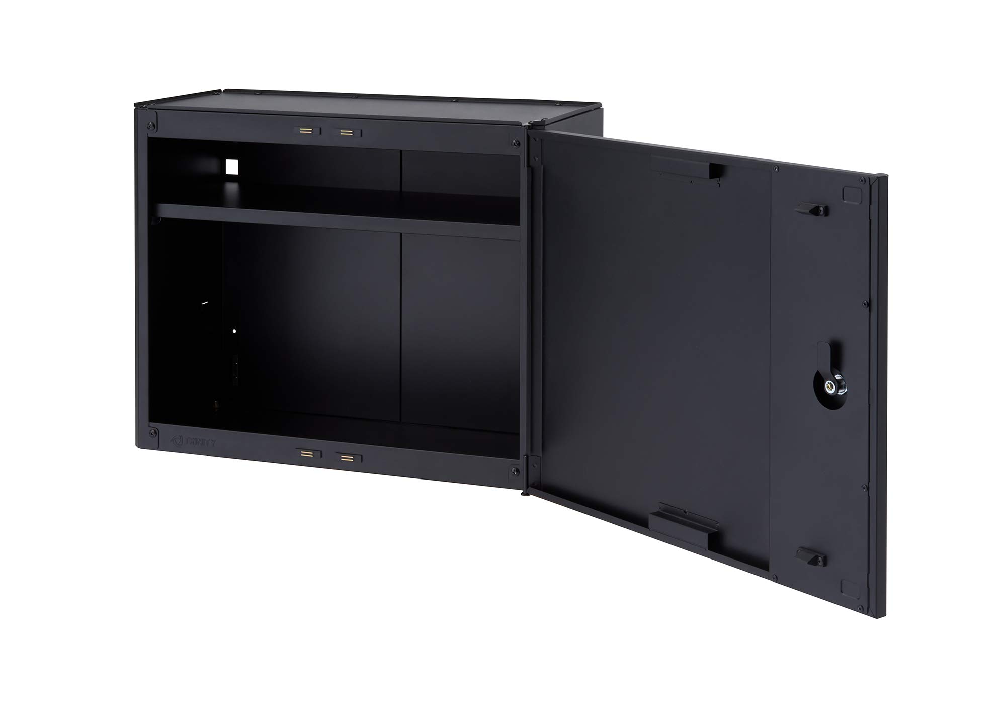 TRINITY 24 Inch Heavy Duty Steel Wall Mount Garage Storage Cabinet - 22 Gauge Metal Wall-Mounted Organizer with Adjustable Shelf & Reversible Door for Tools, Cleaning Supplies, Sports Equipment - Perfect for Garage, Workshop, Basement and Utility Room Organization (Black)