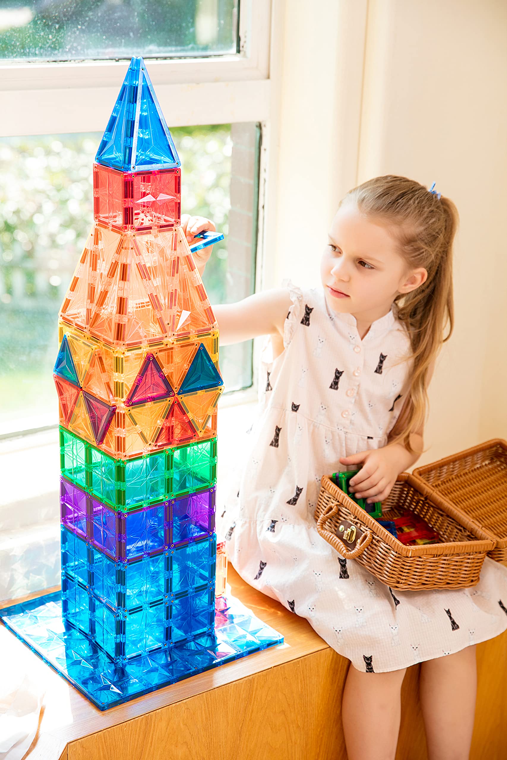 Premium Magnetic Building Tiles for Kids - STEM Educational Toys, 100-Piece MEGA Magnet Blocks Set for Toddlers & Children Ages 3-10 | Creative Construction Play for Boys & Girls | Perfect for Classroom, Home Learning & Birthday Gifts