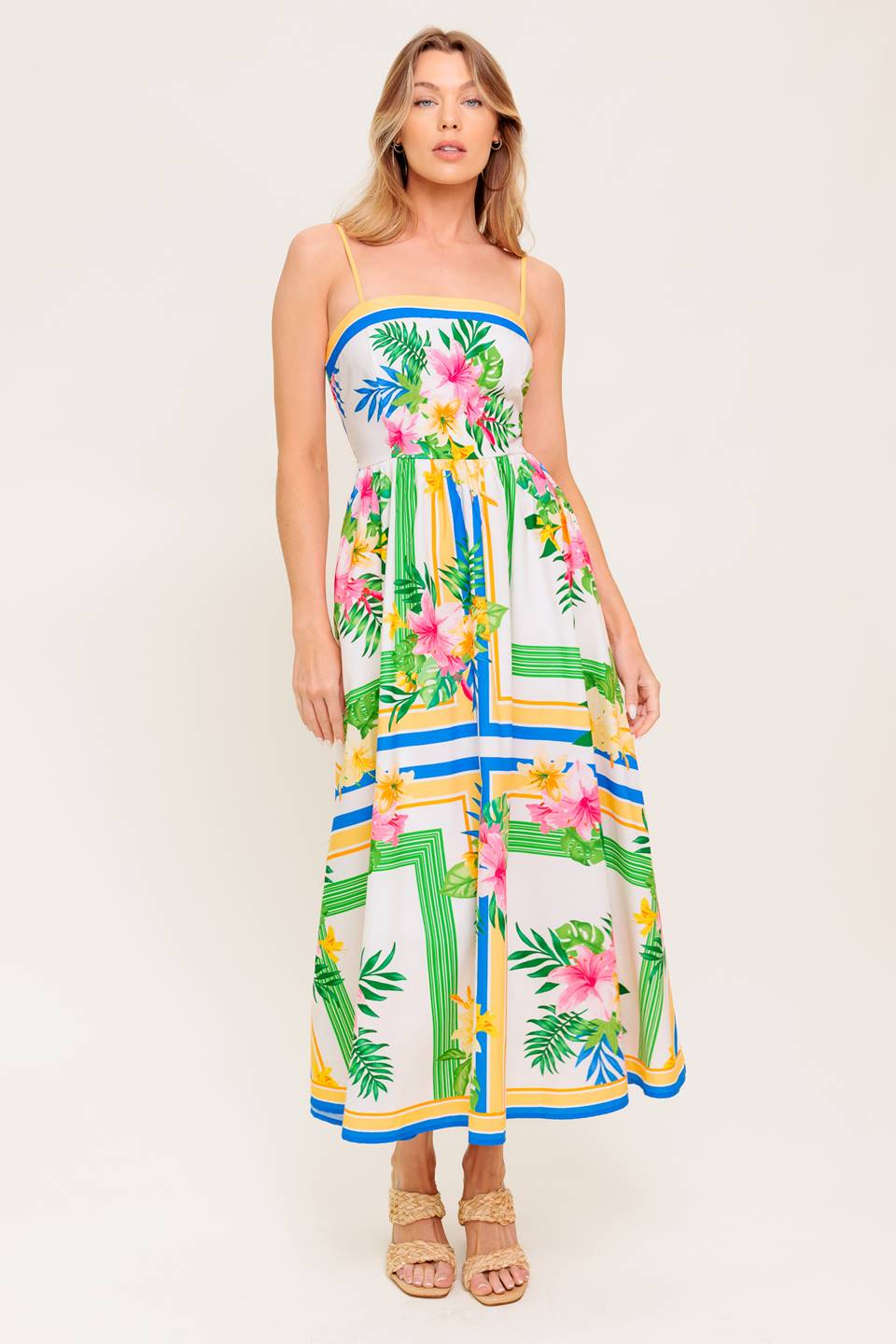 Floral Print Midi Dress with Pockets - Elegant Floral Harmony Summer Dress for Women, Perfect for Garden Parties, Brunch Dates & Vacation Outfits