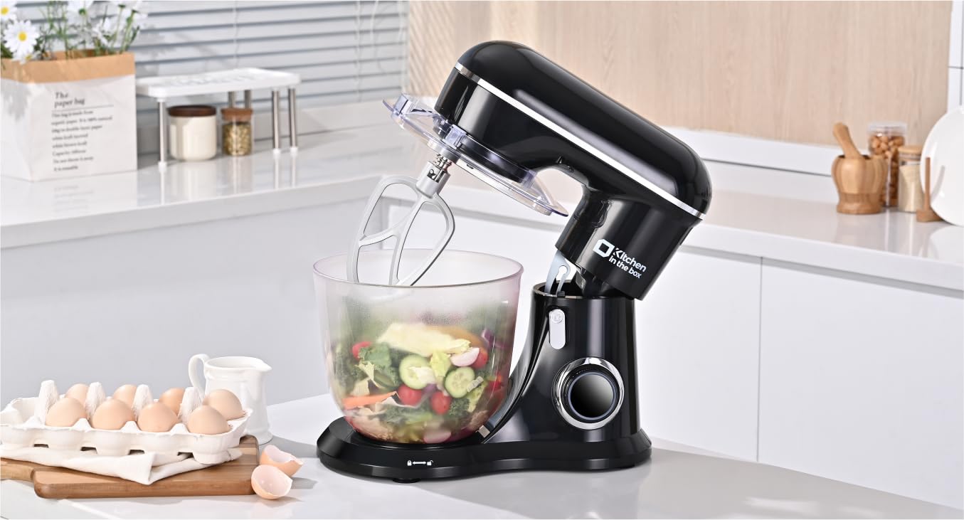4.5QT+5QT Stand Mixer with 10 Speeds - Electric Food Mixer with Egg Whisk, Dough Hook & Flat Beater - Kitchen Mixer for Baking, Cooking & Daily Use (Black) - Perfect for Home Bakers & Cooking Enthusiasts