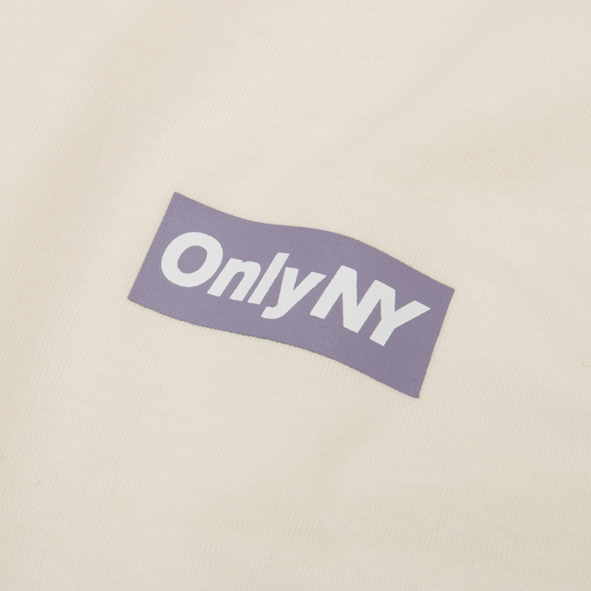 Only NY Block Logo Long Sleeve T-Shirt for Men & Women | Soft Cotton Crewneck Top in Natural/Dusty Purple | Casual Streetwear for Everyday Wear, Outfits & Layering