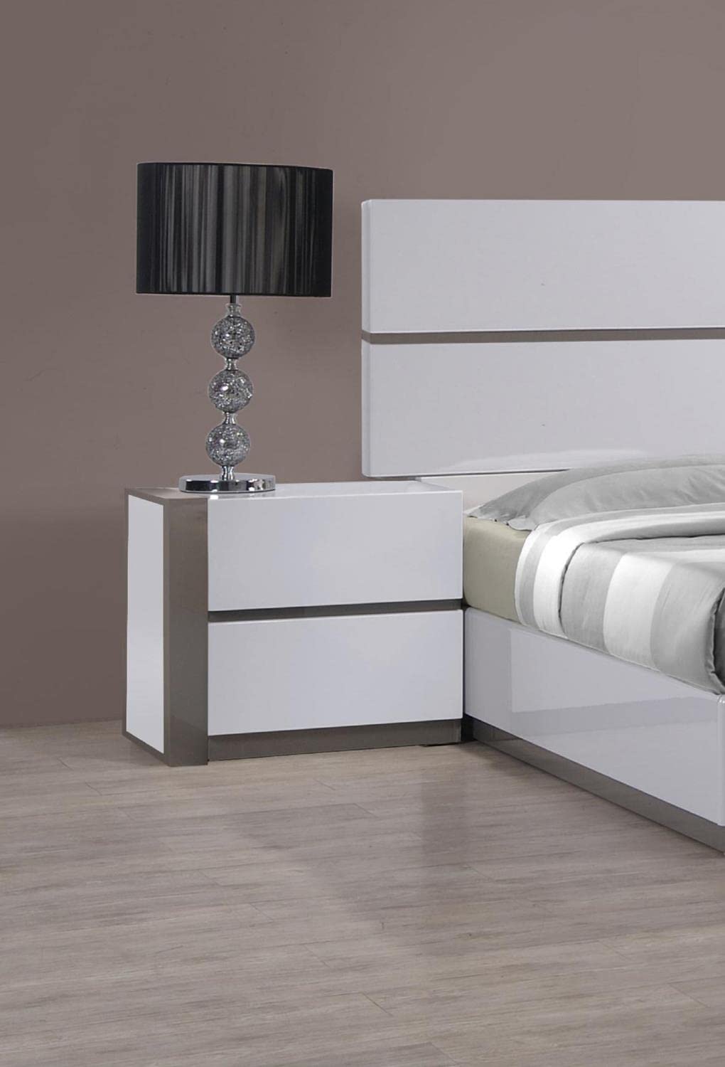 White & Grey Manila Left 2-Drawer Nightstand - Modern Bedside Table for Bedroom, Guest Room & Dorm - Compact Storage with Smooth Gliding Drawers
