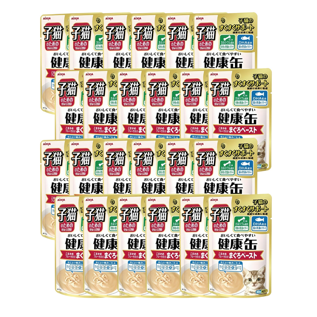 24 Pack Aixia Kenko Pouch 40g Cat Treats - All Ages Supplement for Kittens & Senior Cats | Hydration Boost, Energy Support & Oral Care | 3 Texture Variety | Perfect for Travel, Training & Daily Rewards