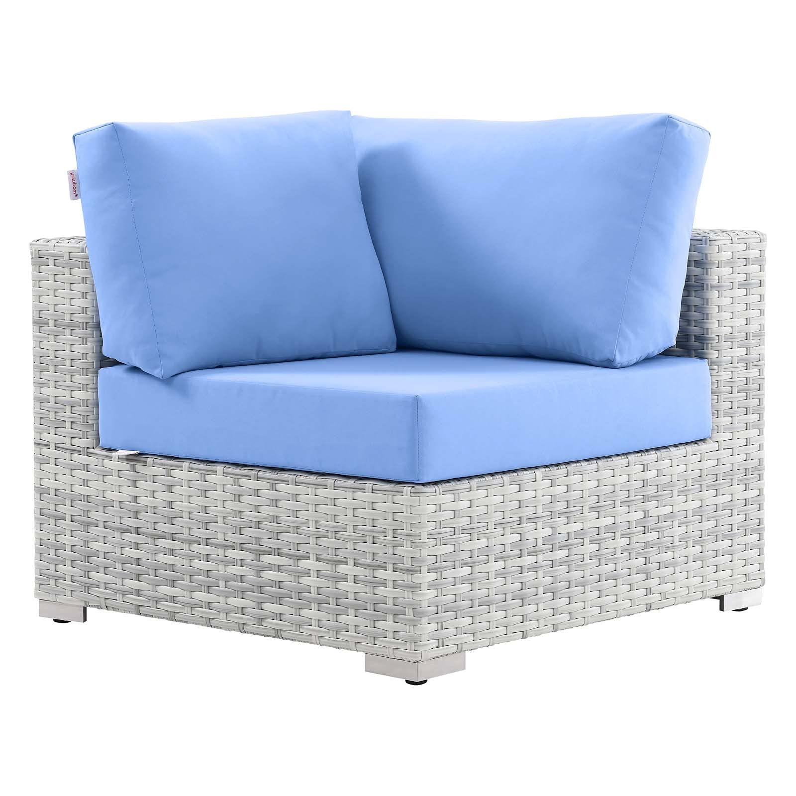 Modern Grey Light Blue Rattan Wicker Lounge Chair for Outdoor Patio, Balcony, Cafe, Bistro, Garden, and Poolside Relaxation