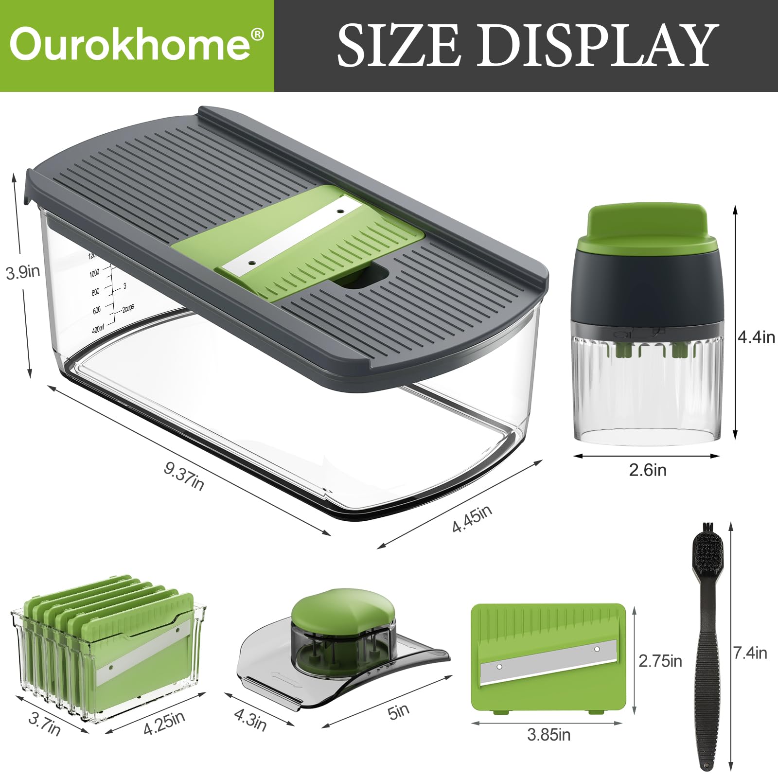 Ourokhome 10-in-1 Mandolin Slicer with Handheld Spiralizer - 6 Blades Vegetable Cutter for Potato, Carrot, Zucchini - Safe Kitchen Gadget for Salad Prep, Meal Prep & Healthy Cooking (Gray)