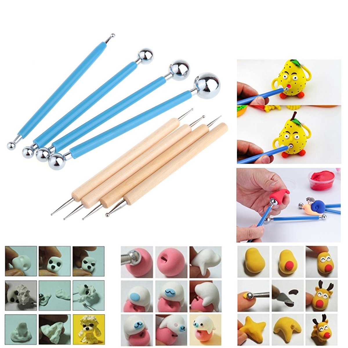 Mandala Dotting Tools Set - 8pcs Paper Flower & Clay Sculpting Tools for Rock Painting & Pottery