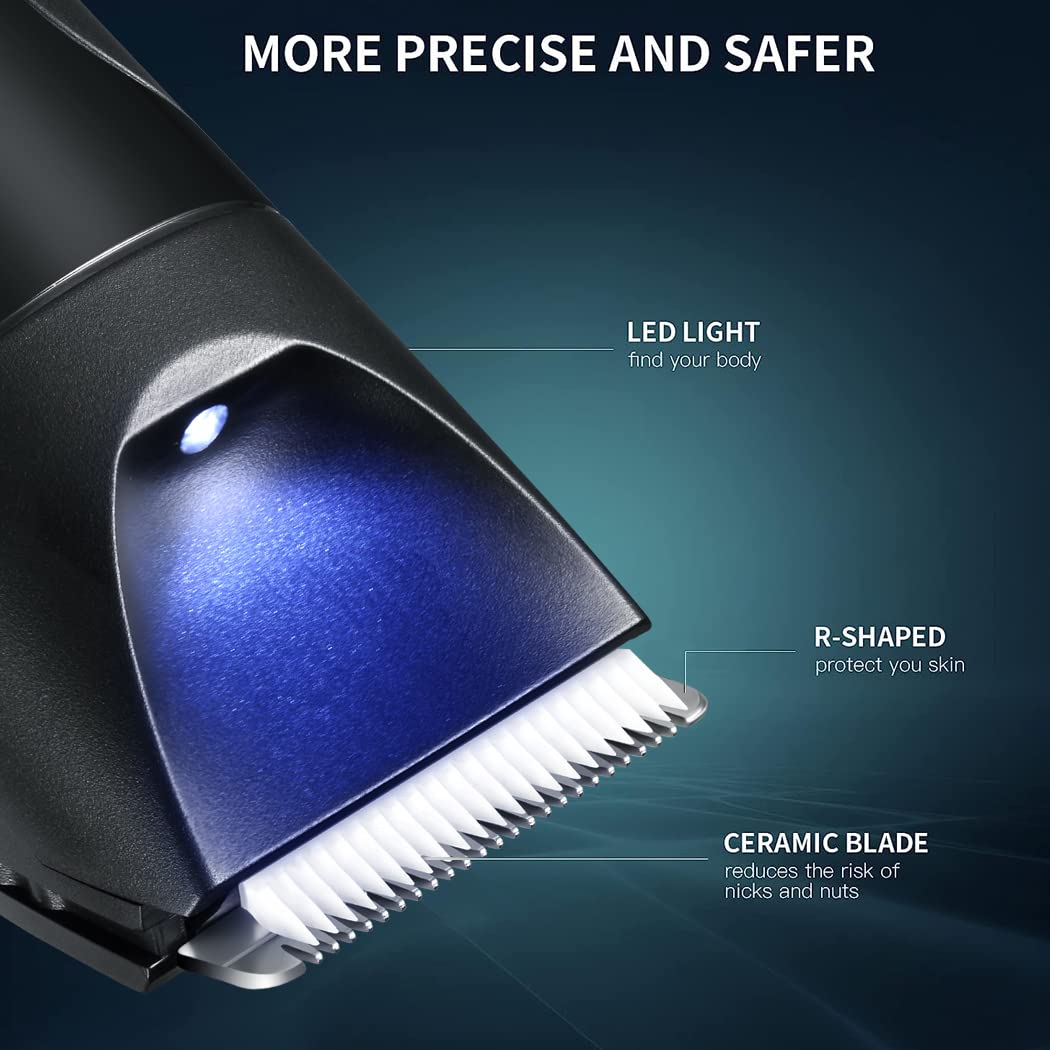 Men's Electric Body Groomer & Groin Hair Trimmer - Waterproof Wet/Dry Shaving with LED Light & Mirror - Rechargeable Personal Grooming Kit for Smooth Skin - Perfect for Travel, Gym & Home Use