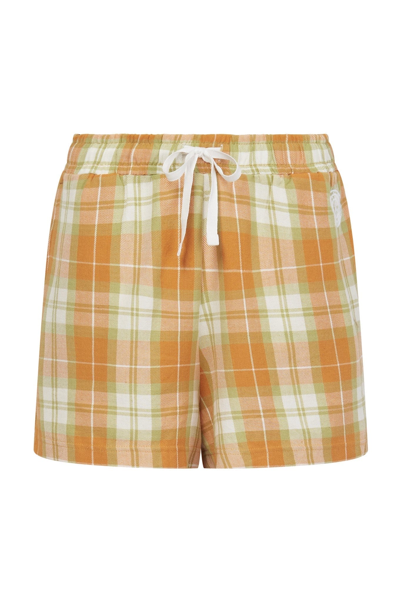 Jim Jam Organic Cotton Pajama Short Set - Breathable & Comfortable Sleepwear for Women & Men | Off White & Orange Check Plaid | Perfect for Summer Nights, Lounging & Travel