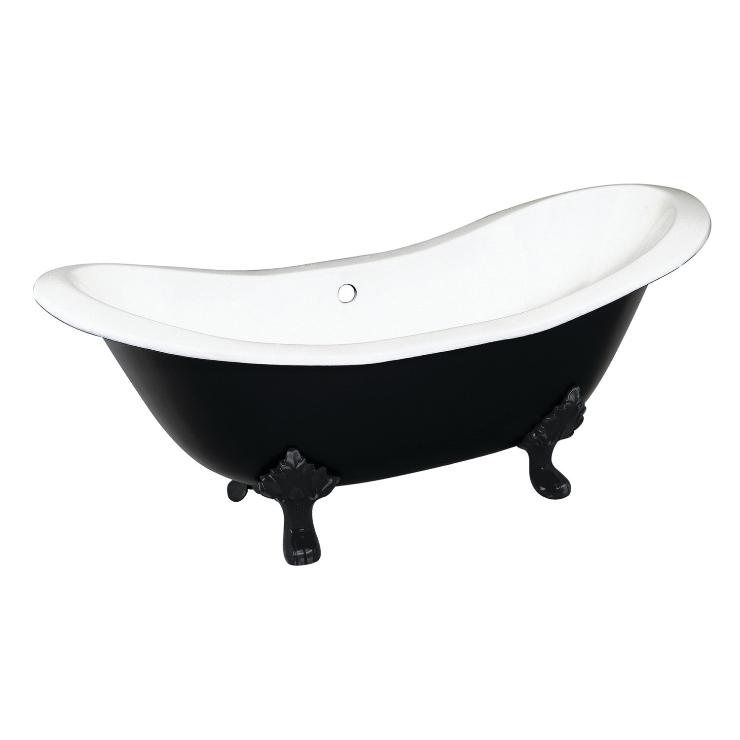 72 Inch White Matte Black Cast Iron Clawfoot Bathtub - Oval Double Slipper Design Without Faucet Drillings | Vintage Bathroom Centerpiece for Luxurious Soaking Experience