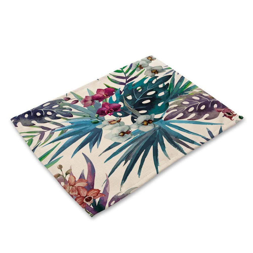 Blue Leaves Cotton Linen Placemats for Dining Table - Heat Resistant, Washable & Reusable - Set of 1 - Perfect for Kitchen, Restaurant, and Outdoor Picnic Use