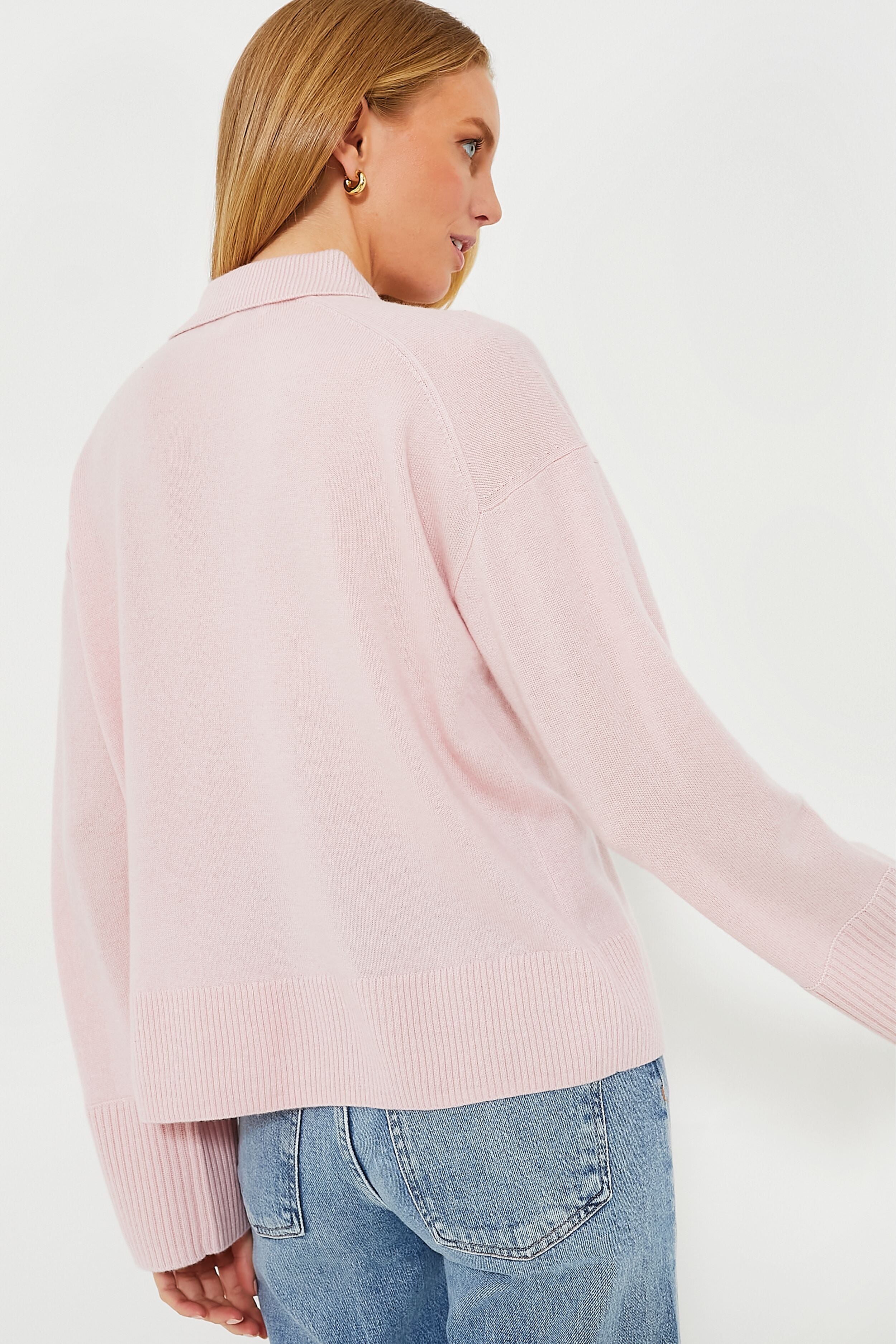 Blush Pink Cashmere Ally Polo Pullover - Soft & Luxurious Women's Sweater for Work & Casual Wear | Perfect for Office, Dates & Fall Layering