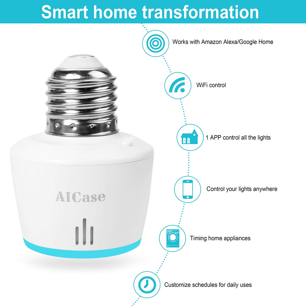 Smart WiFi E27/E26 Light Socket - 2 Pack, Wireless Remote Control Bulb Holder Compatible with Alexa & Google Home, White - Perfect for Smart Home Automation & Voice Control Lighting
