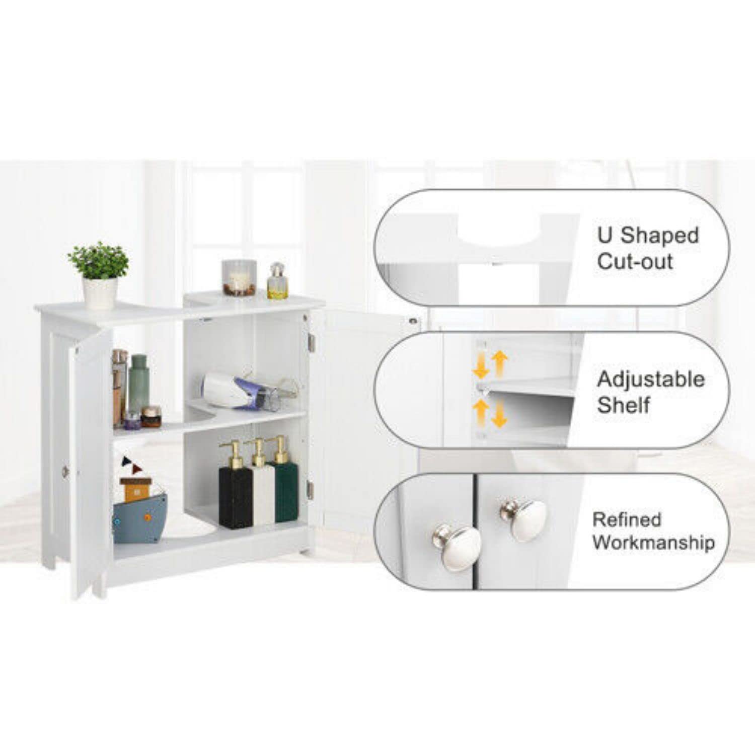 Under Sink Vanity Cabinet - Double Door Bathroom Storage Organizer with Shelf for Basin & Toiletries - Perfect for Small Bathroom Organization & Space Saving