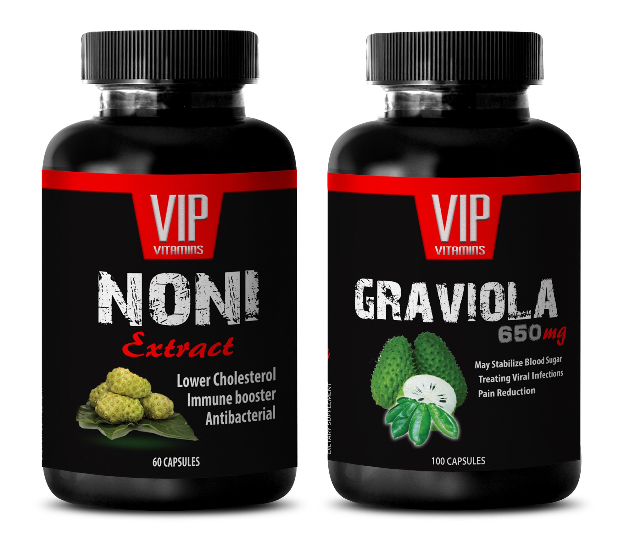 Premium Anti-Aging Supplement Combo - 100% Pure Noni & Graviola Fruit Extract (120 Capsules Total) - Natural Collagen Booster for Youthful Skin - Perfect for Daily Wellness Routine & Anti-Wrinkle Care