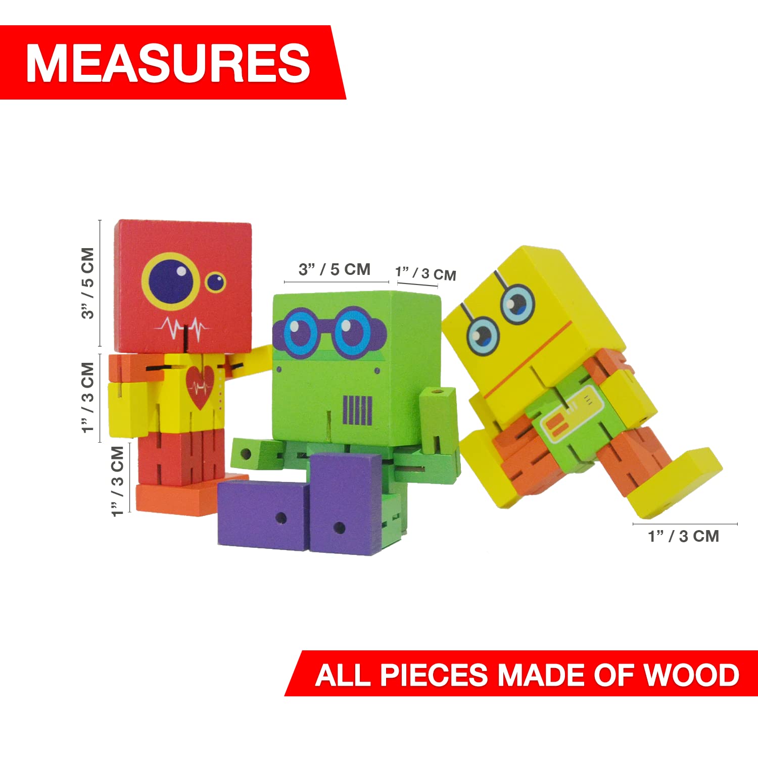 Wooden Robot Toy - Cubebot Transforming Puzzle Cube for Kids & Adults | Fidget Toy, Stacking Robot, Brain Teaser | Perfect for Stress Relief, Office Desk & STEM Learning