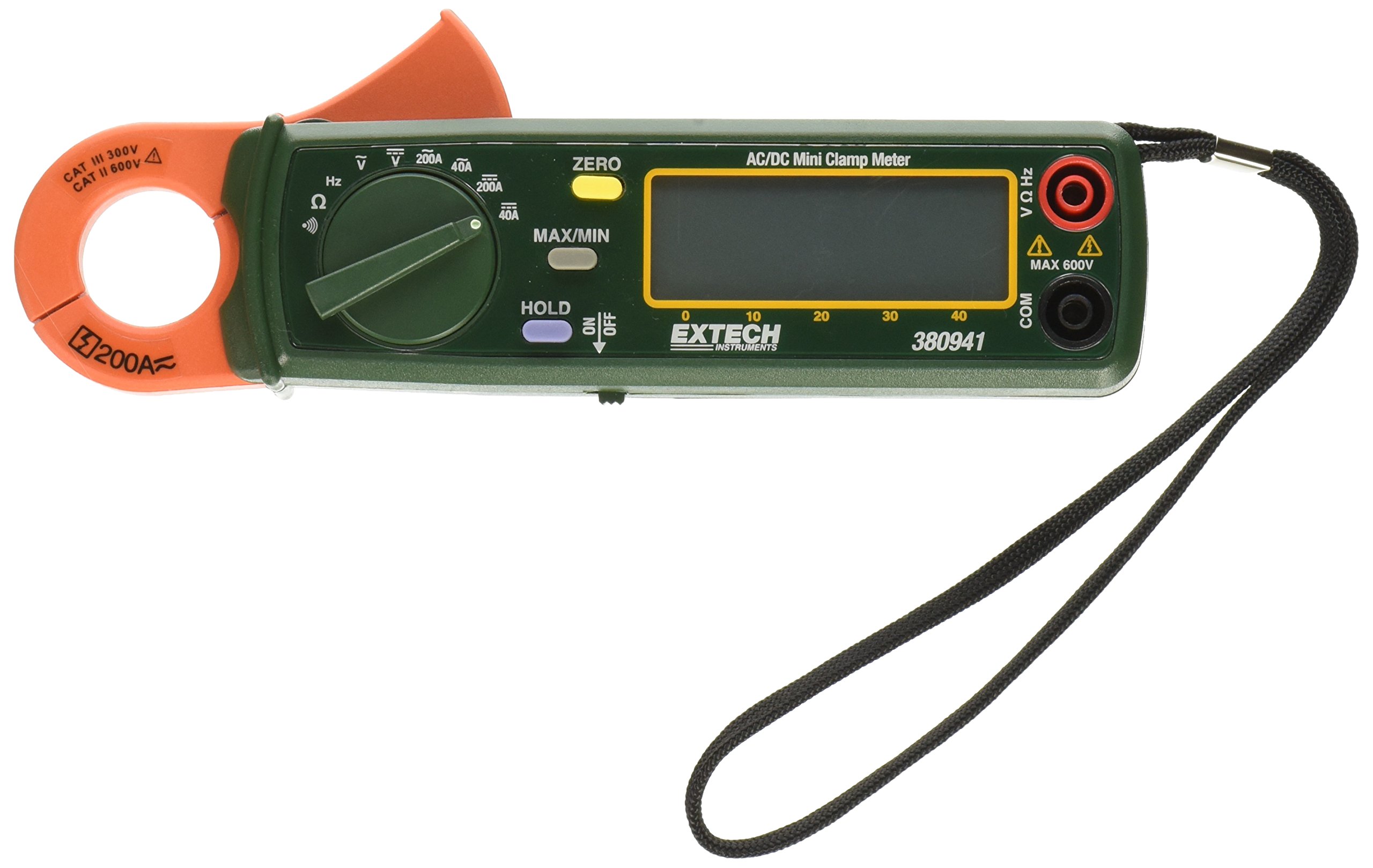 Extech 380941 High Resolution Mini 200A AC/DC Clamp Meter - Professional Electrical Testing Tool for HVAC, Automotive & Industrial Use
