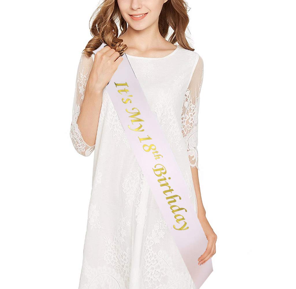 18th Birthday Gold Tiara & Sash Set - Glitter Satin Sash & Crystal Rhinestone Crown for Sweet 16, Quinceañera, Prom, Bachelorette Party Decorations - Perfect for Birthday Celebrations, Photo Shoots & Special Occasions