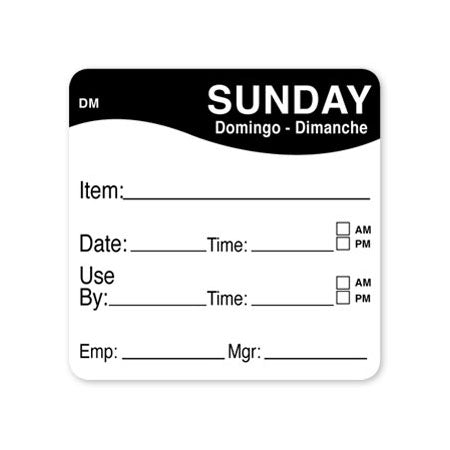 DayMark 1100537 Sunday Dissolve Labels - 2 x 2 Inches, Roll of 250 - Water Soluble Food Labels for Commercial Kitchens & Meal Prep