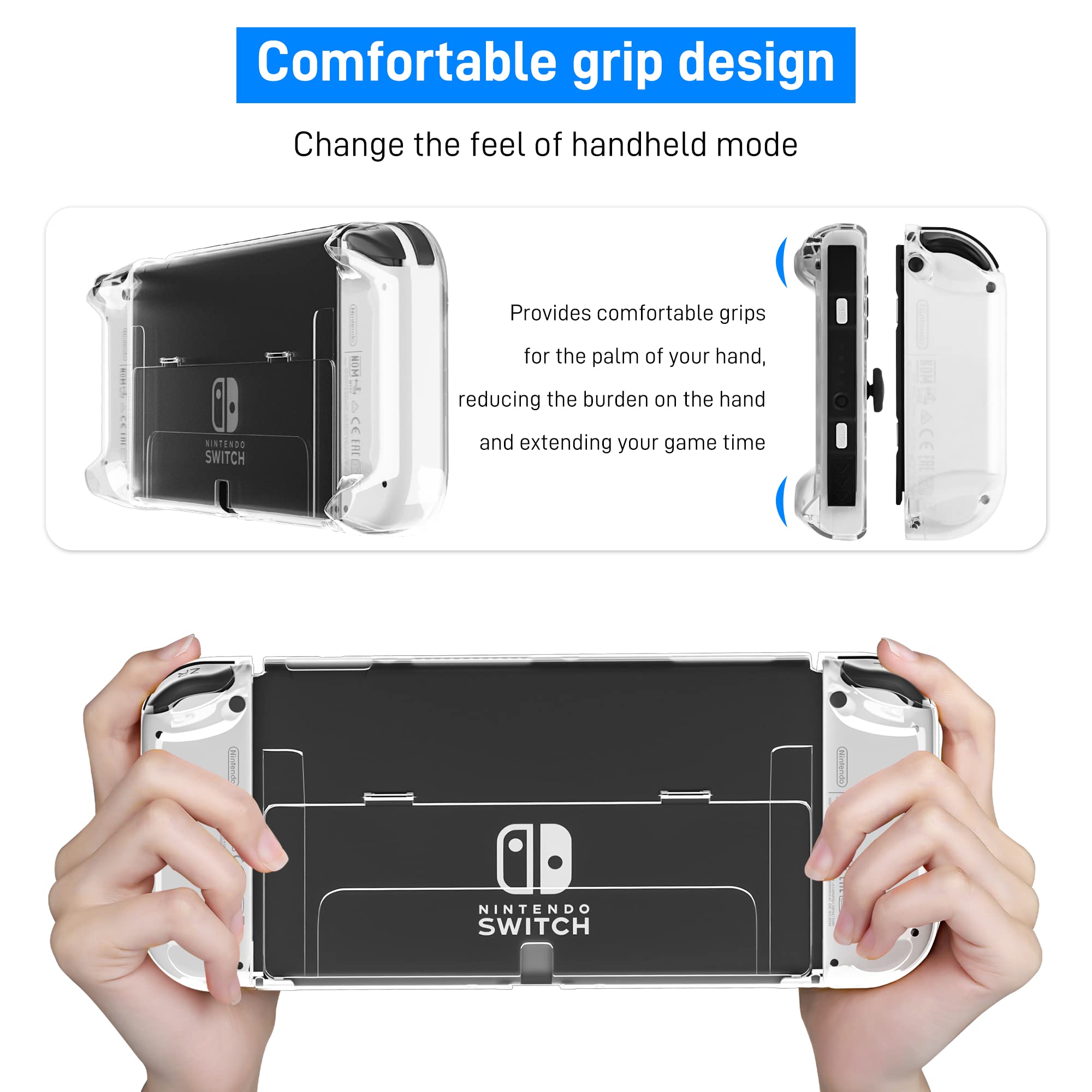 RHOTALL 3 in 1 Clear Protective Case for Nintendo Switch OLED - Dockable Transparent Shell with Shock Absorption & Anti-Scratch | Compatible with Switch OLED Console & Joy-Con Controllers | Perfect for Gaming, Travel & Home Entertainment Protection