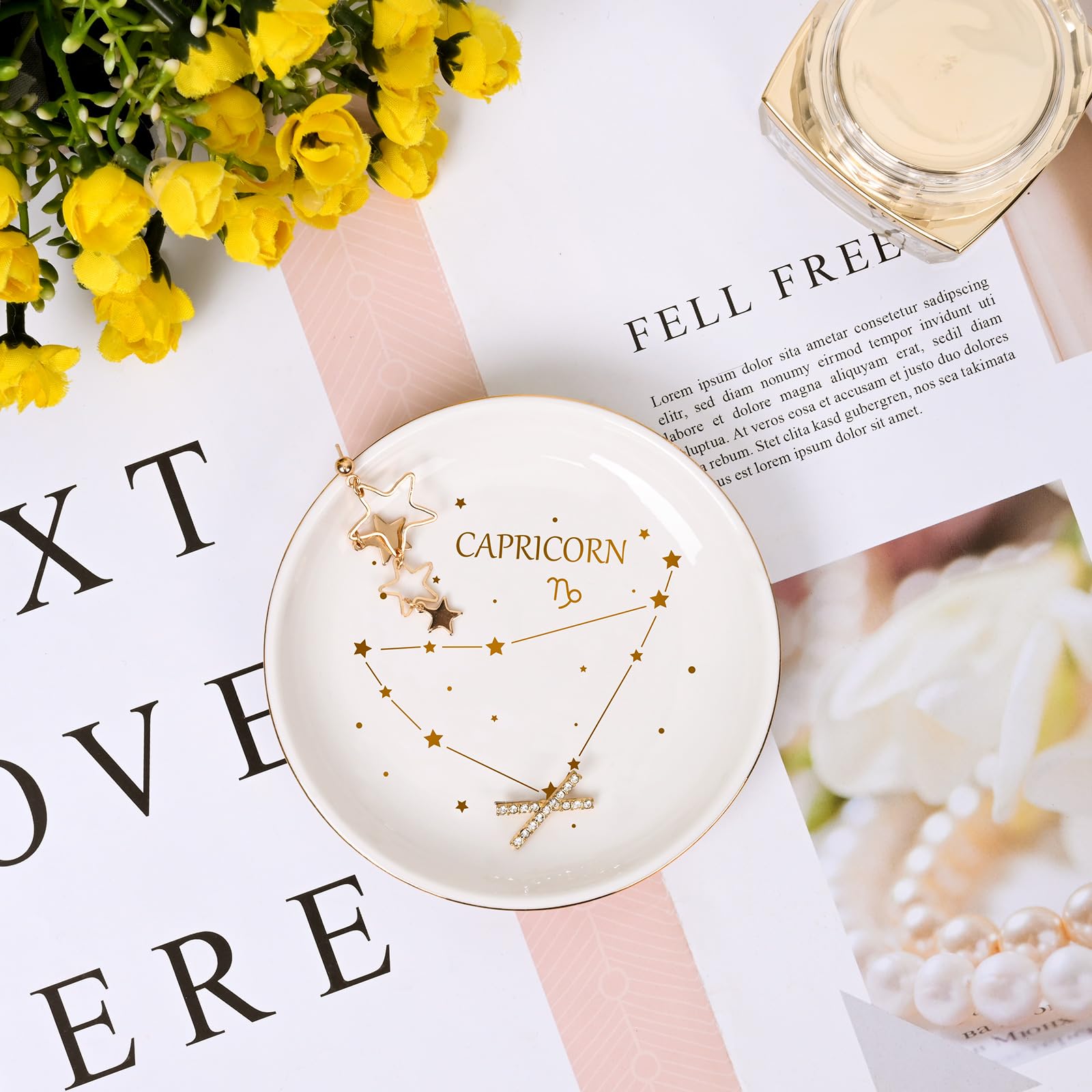 Capricorn Zodiac Gifts for Women - Ceramic Astrology Ring Dish & Jewelry Tray, Perfect Birthday Gift for Capricorn Women & Girls | Zodiac-Themed Home Decor & Jewelry Organizer