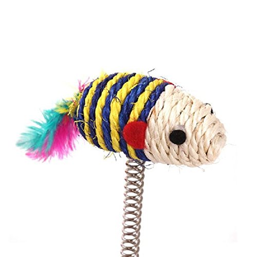 TEHAUX Sisal Cat Scratching Post with Toy Mouse - Durable Cat Climbing Toy for Indoor Kittens - Perfect for Playtime & Furniture Protection in Living Room or Bedroom