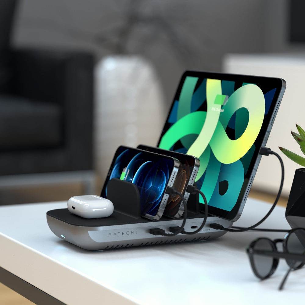 Satechi Dock5 Multi-Device Charging Station with Wireless Charging Pad - Fast Charger for iPhone, Android, AirPods & Smartwatches - Perfect for Home, Office & Travel Organization