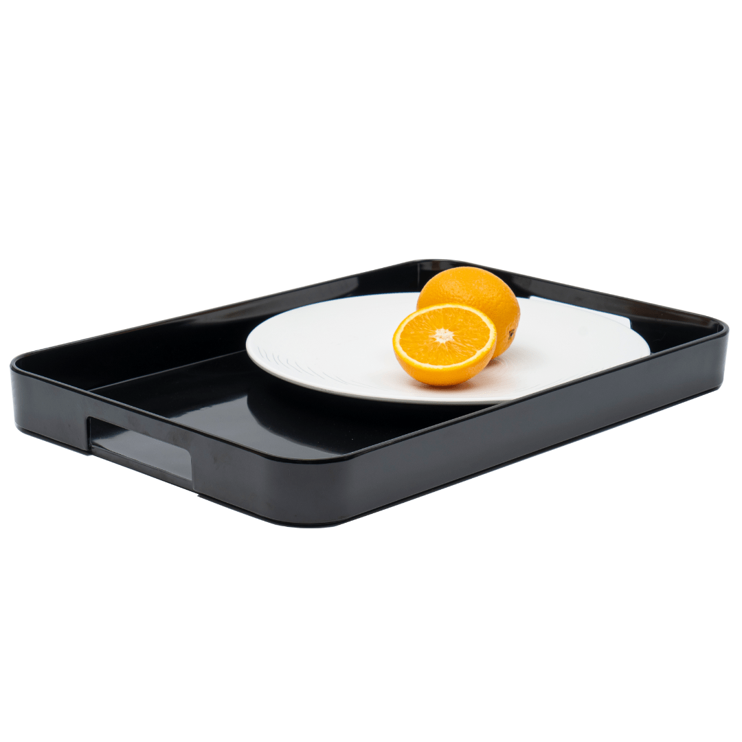 Bzyoo 11.5 x 16 Inch Large Rectangle Melamine Serving Tray - Durable Black Serving Platter for Dining, Entertaining & Home Decor | Perfect for Breakfast in Bed, Party Snacks & Coffee Table Display