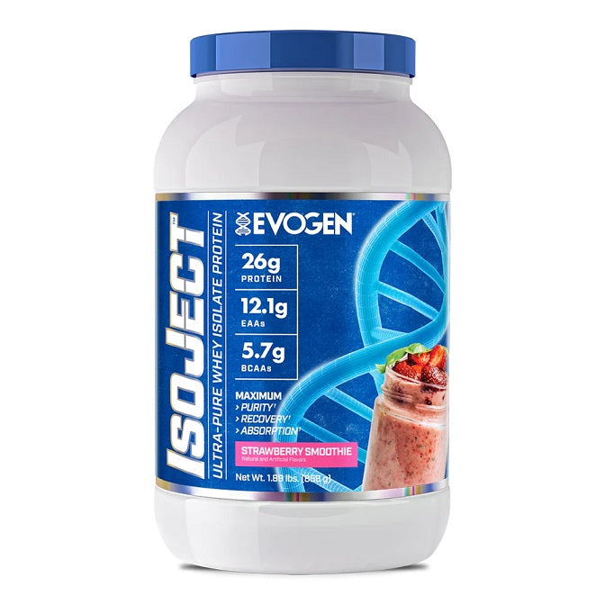 Evogen IsoJect Whey Protein Isolate - Strawberry Smoothie Flavor - 858g for Muscle Recovery & Post-Workout Nutrition | Gym, Fitness & Bodybuilding Supplement