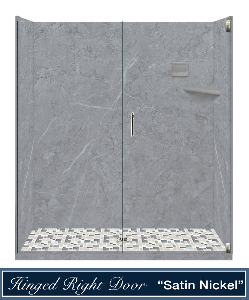 Grio Marble 60-Inch Alcove Shower Kit with 3 Accent Options - Waterproof Shower Pan & Wall Panels (Liner Optional) - Perfect for Bathroom Remodeling & Modern Home Upgrade
