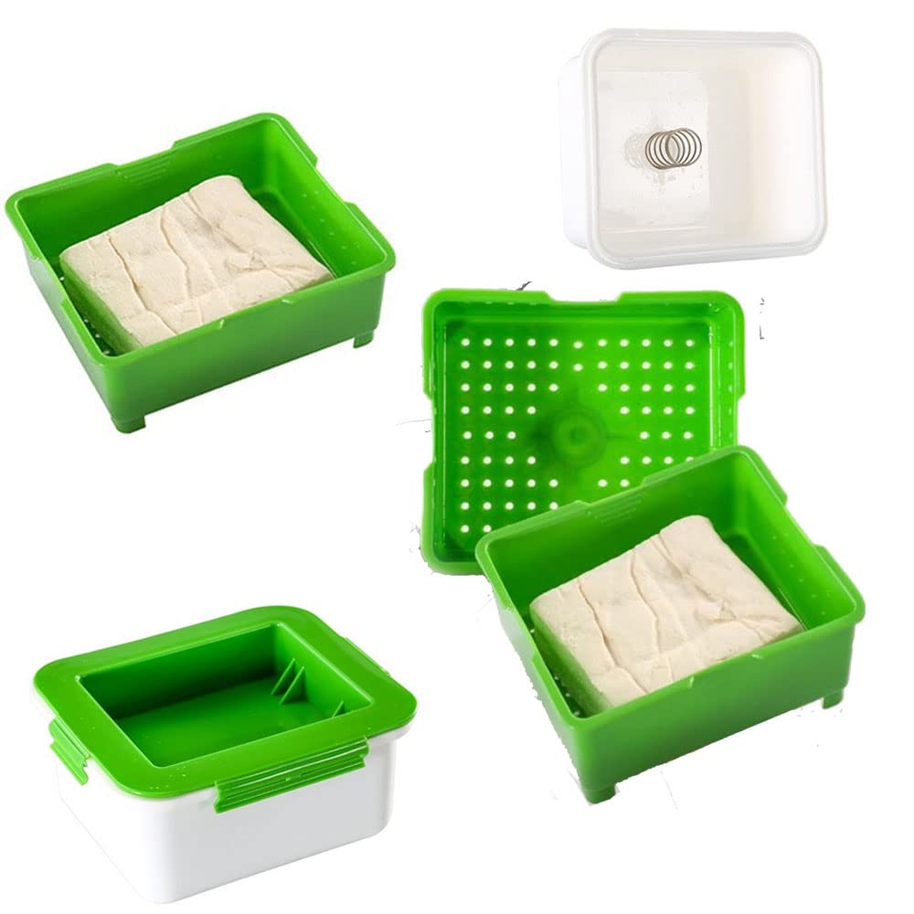 NIWWIN Tofu Press Mold Kit - Plastic Tofu Maker Box with Built-in Drainage for Homemade Soybean Curd, Cheese & Vegan Recipes - Perfect for Home Kitchen Cooking & Meal Prep (Green, 16X14)