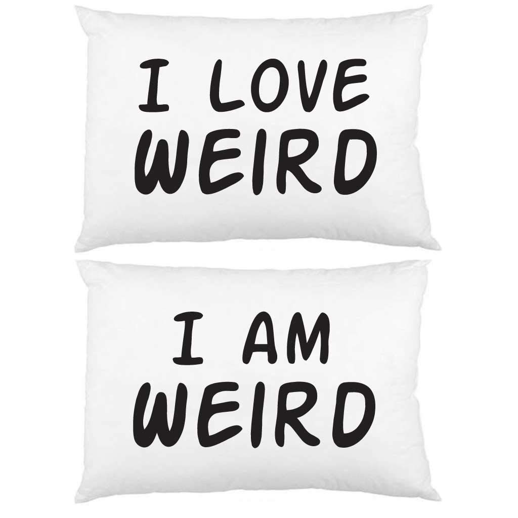 VictoryStore His and Hers Pillowcase Set - 2 Pack Funny Couples Pillowcases (I'm Weird & I Love Weird) - Perfect for Anniversary Gifts, Bedroom Decor & Unique Home Accessories