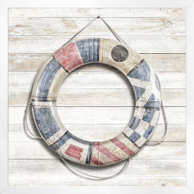 Vintage Buoy Framed Wall Art with Glass - Nautical Decor for Beach House, Coastal Living Room & Bathroom Wall Decor