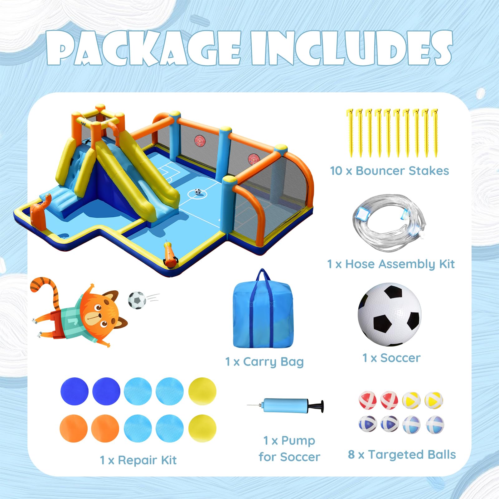 BOUNTECH 15x16.5FT Inflatable Water Slide with Splash Pool & Climbing Wall - 7-in-1 Mega Water Soccer Park for Outdoor Fun | Perfect for Backyard Parties, Summer Games, Kids Birthday Gifts & Family Water Activities