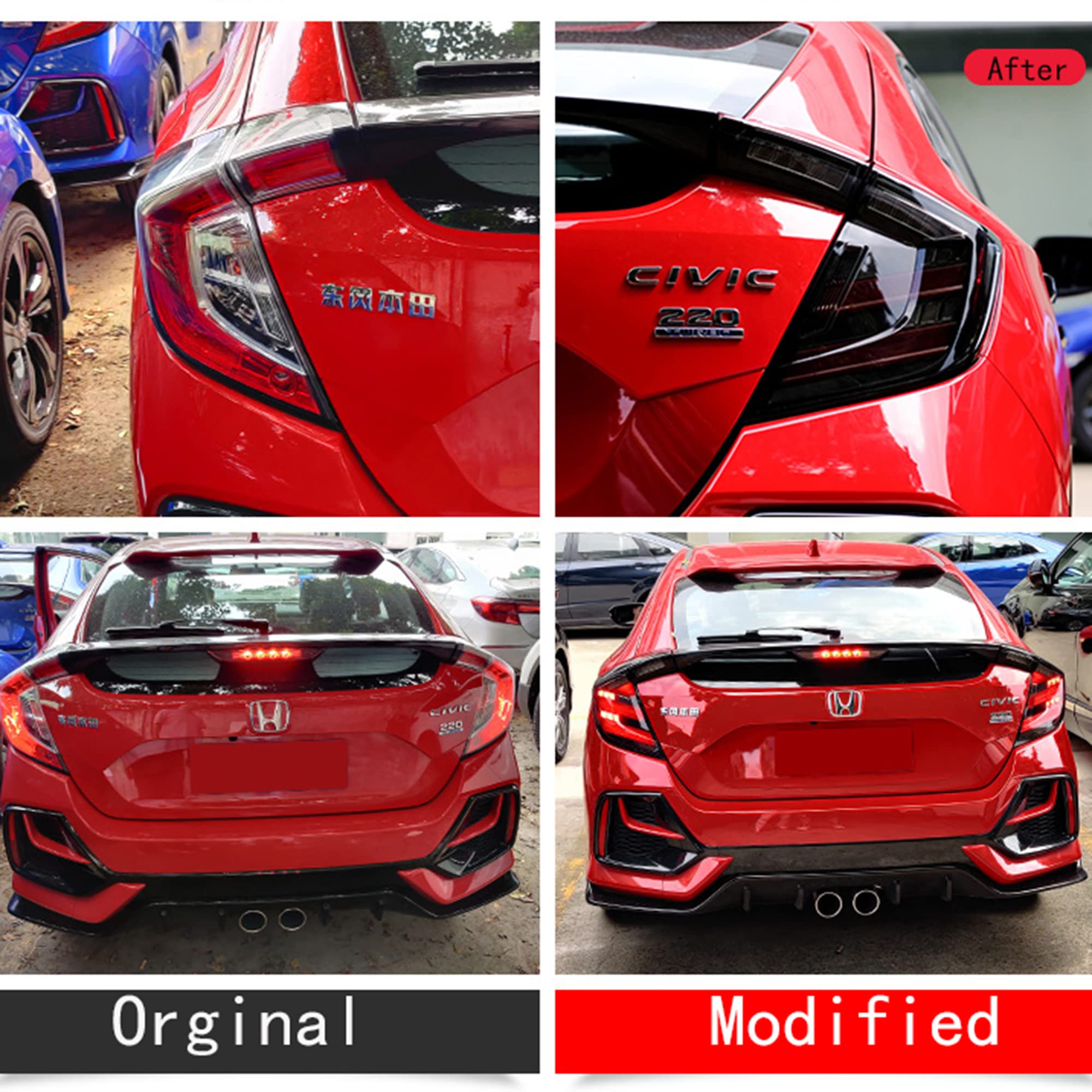 LED Tail Lights Assembly for Honda Civic Type R Hatchback 2016-2022 | Sequential Turn Signal Tail Lamps | 10th Gen Civic Plug & Play Dynamic Rear Lights | Smoke Lens Pair | Upgrade Your Night Driving Safety & Style