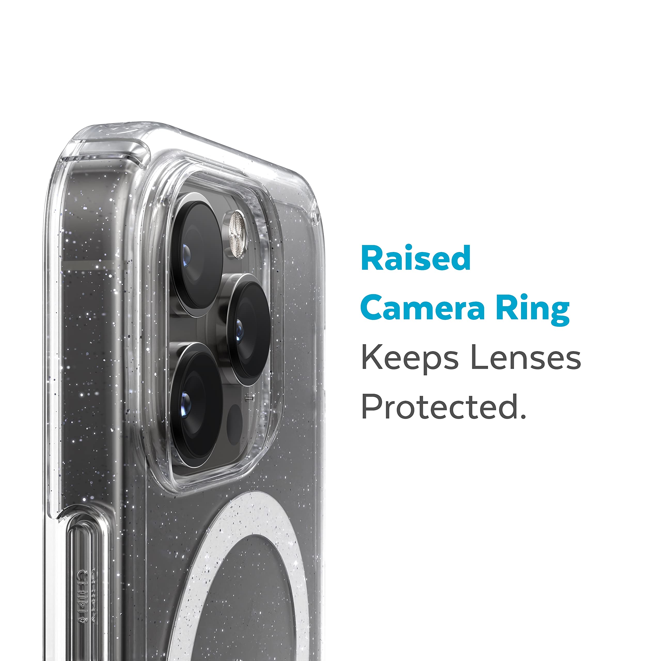 Speck Clear iPhone 14 Pro Case - Slim Protective Cover with MagSafe Compatibility | Scratch & Drop Resistant | Anti-Yellowing Technology | Dual Layer Platinum Glitter GemShell Design | Perfect for Everyday Use, Travel & Work Protection (6.1